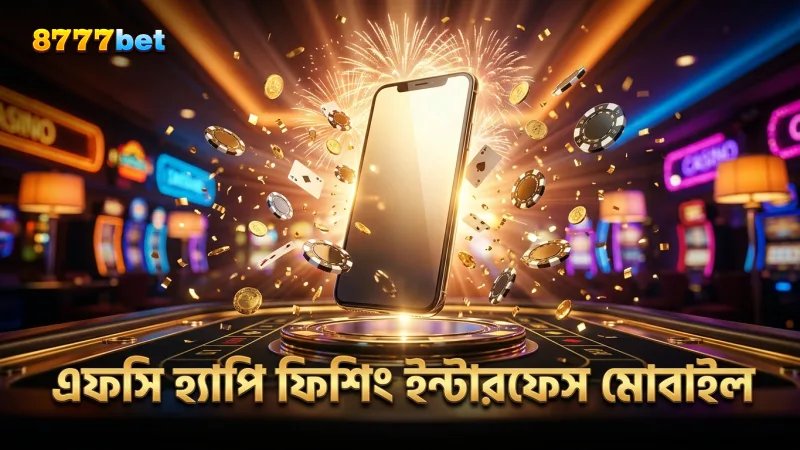 এফসি হ্যাপি ফিশিং মোবাইল ইন্টারফেসের কন্ট্রোল এবং মেনু দেখানো হয়েছে।